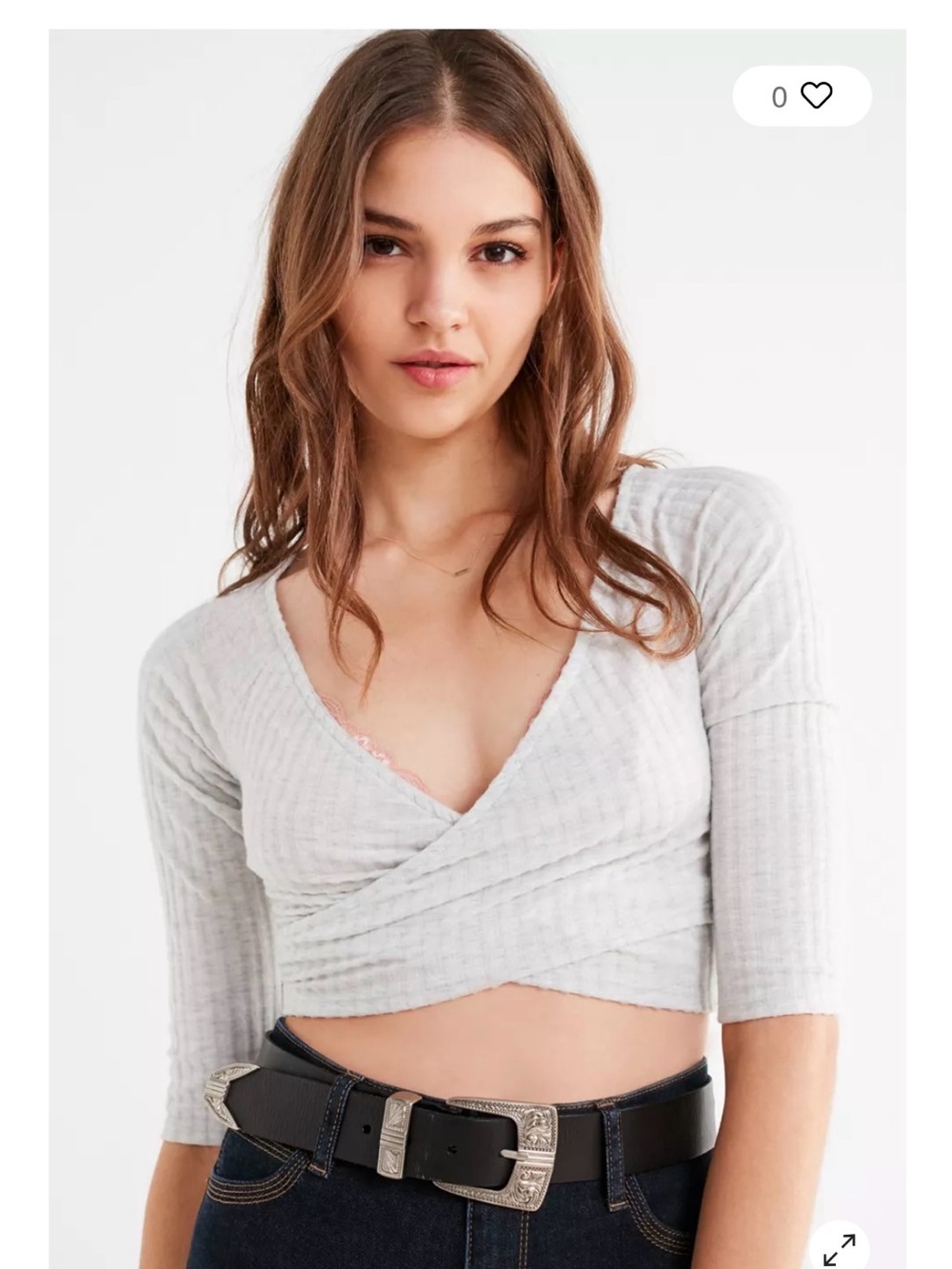 Urban Outfitters Light Gray Ribbed Wrap Crop Top
